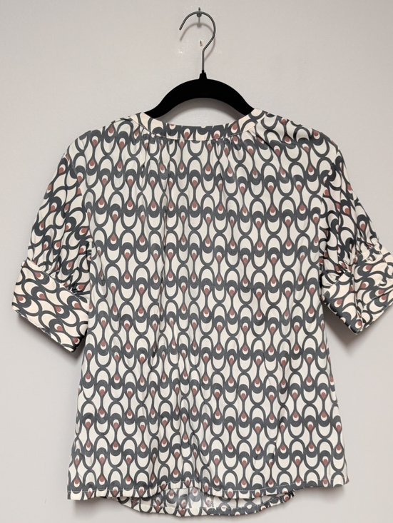 Worthington Tops - Worthington Ivory Geometric Short Sleeve Blouse with Gray and Blush Accents